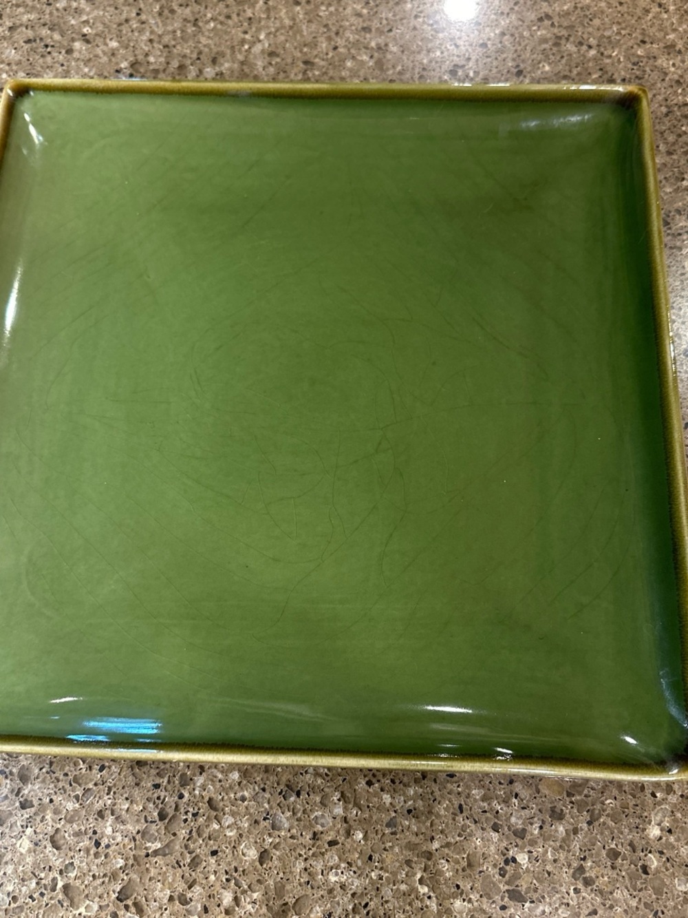 Crate&Barrel Olive Green Ceramic Square 12” Platter
